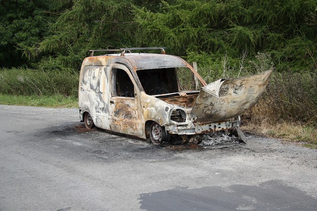 Burned out van geograph.org .uk 1400522