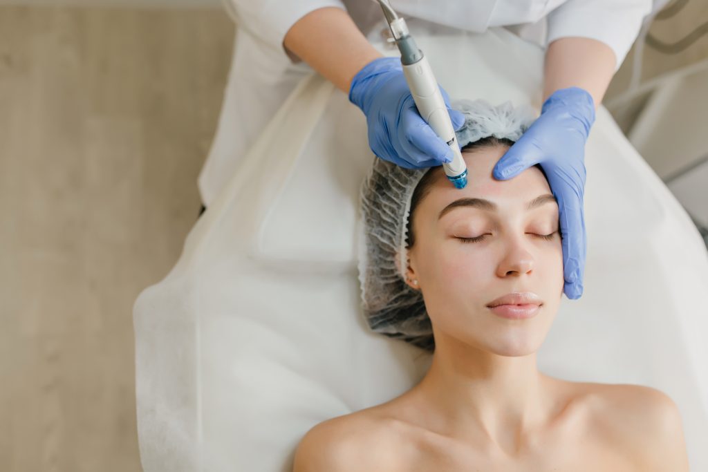 view from beautiful woman enjoying cosmetology procedures rejuvenation beauty salon dermatology doctor work healthcare therapy botox