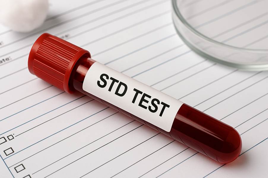What You Need to Know About STD Tests blood-sample-labelled-std-test-on-medical-form-used-for-laboratory-screening-during-health-checks