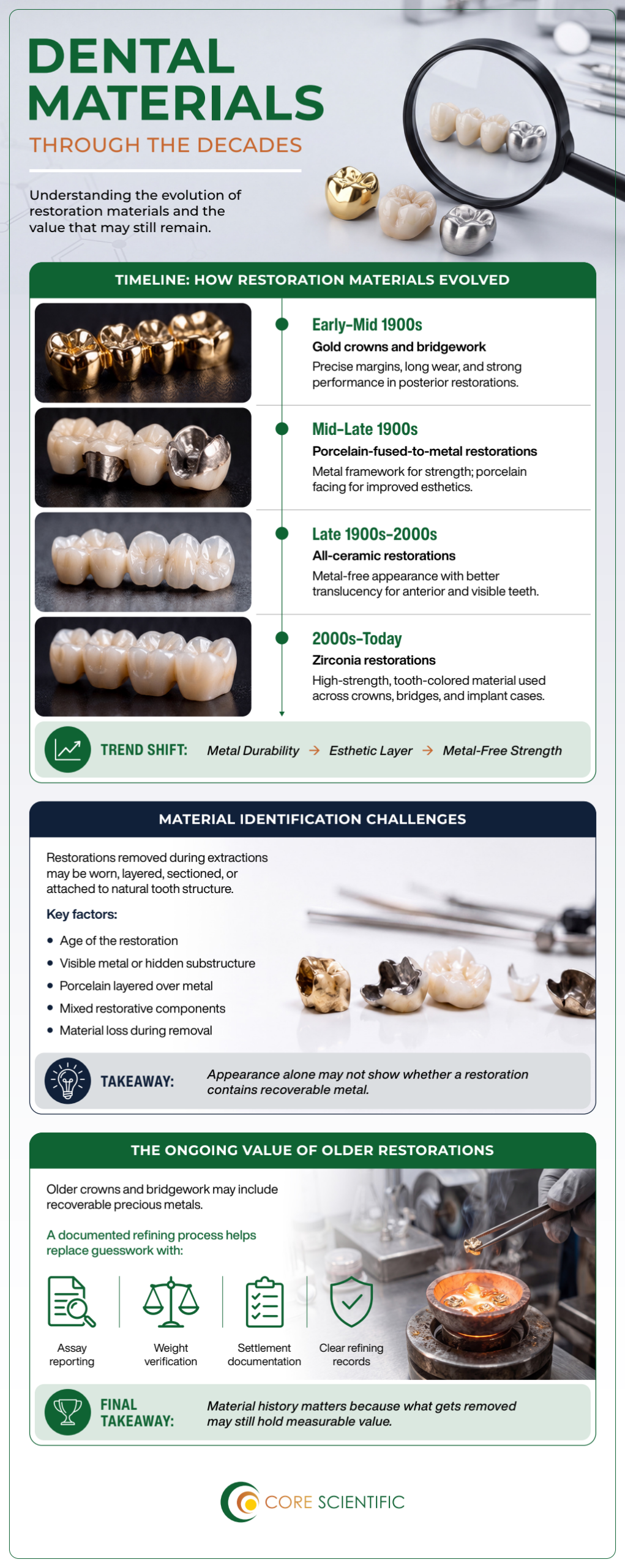 Infographic on dental materials through the decades
